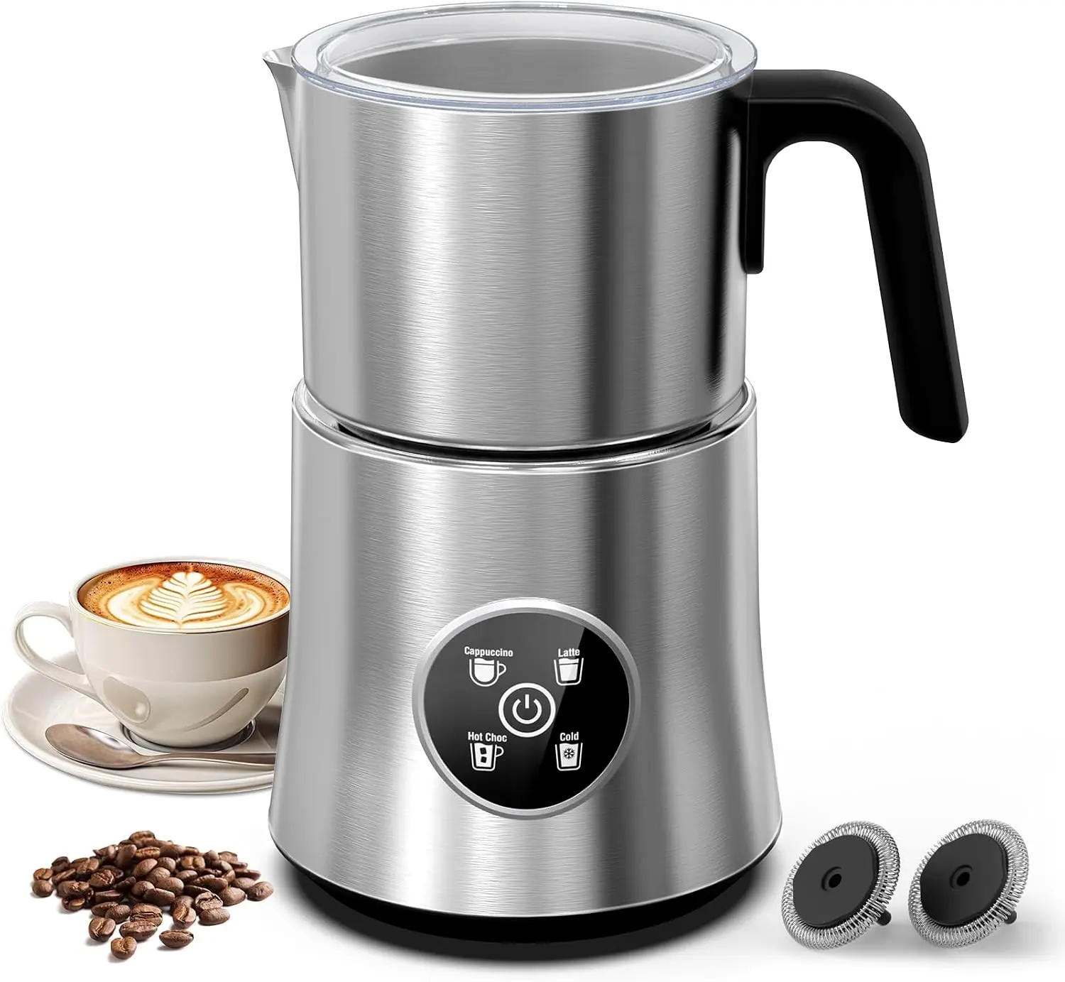 17oz Automatic 4-in-1 Electric Milk Frother Steamer with Detachable Stainless Steel Jug, Hot & Cold Automatic Froth Maker, Milk Steaming Tool for Latte, Cappuccino Coffee, Detachable Jug