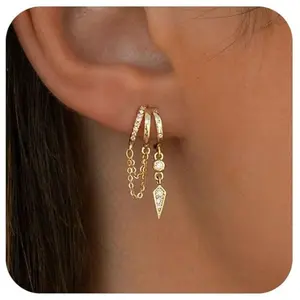14K Gold Plated Dangle Earrings for Women – Cross, Moon & Star Huggie Hoops