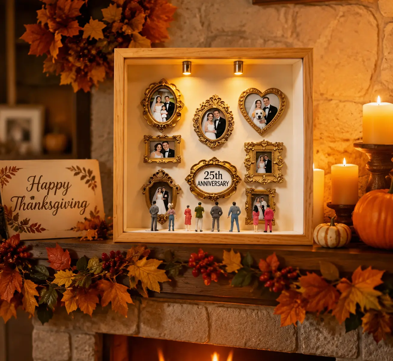 Natural Wood Tone DIY Keepsake Display Frame-Shadow Box, Personalized Memory Display Case for Mini Figurines & Cherished Items, Ideal for Thanksgiving & Anniversary Gifts