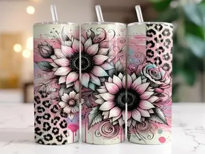 Sunflowers | 20oz sublimation transfer print out (TRANSFER ONLY, NOT A FINISHED TUMBLER) Clear Glass Bottles Cup