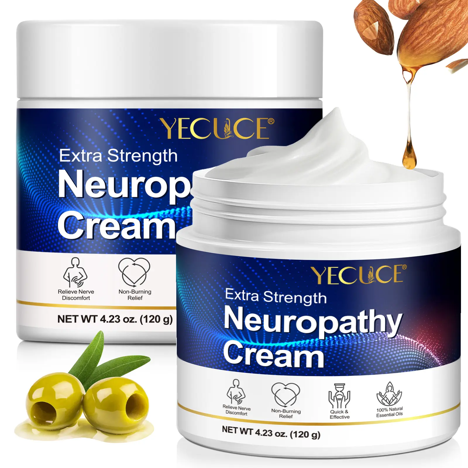 Yecuce Neurocalm Cream 120g Bottle, Natural Plant Oils & Essential Oils, Therapeutic Relieves Nerve Discomfort & Muscle Tension, Deep Moisturizing Hydrating Skin Care