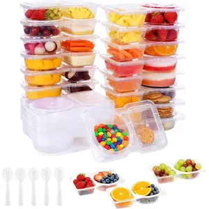 Snack Containers With Lids, 20 Sets Reusable Snack Containers, Snackle Box Container Portion Control, 2-Compartment Leakproof Sauces Dipping Box, for Kids and Adults, BPA-Free (Transparent)