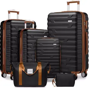 Luggage Sets 6 Piece with Duffel Bags Hardside Expandable Suitcases with Spinner Wheels TSA Lock Black Travel Set 18 20 24 28 Inch ABS Material Weekender Bag
