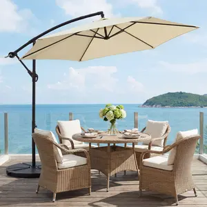 VOWNER 10FT Outdoor Cantilever Parasol Heavy Duty Offset Hanging Patio Umbrella with High-Strength Frame All-Weather UV Protection Sun Shade Suitable for Garden Lawn Backyard Poolside