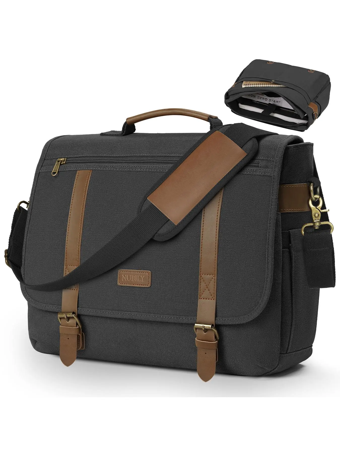 Men's Vintage Briefcase Fits 15.6 Inch Laptop, Large Capacity Shoulder Bag, Water-resistant Briefcase for Business Office College Travel
