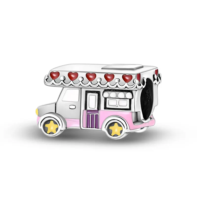 MULA Casual Travel Camper Charm for Female, 925 Silver-plated Colorful Enamel Charms & Pendants, Fits Pandora Bracelets, Doors, Red Heart