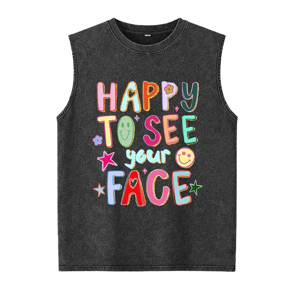 Happy To See Your Face Teacher Washed Vest Hand Drawn Colorful Doodle Stars Messy Glitter Teacher Washed Vest Appreciation Gift Washed Vest