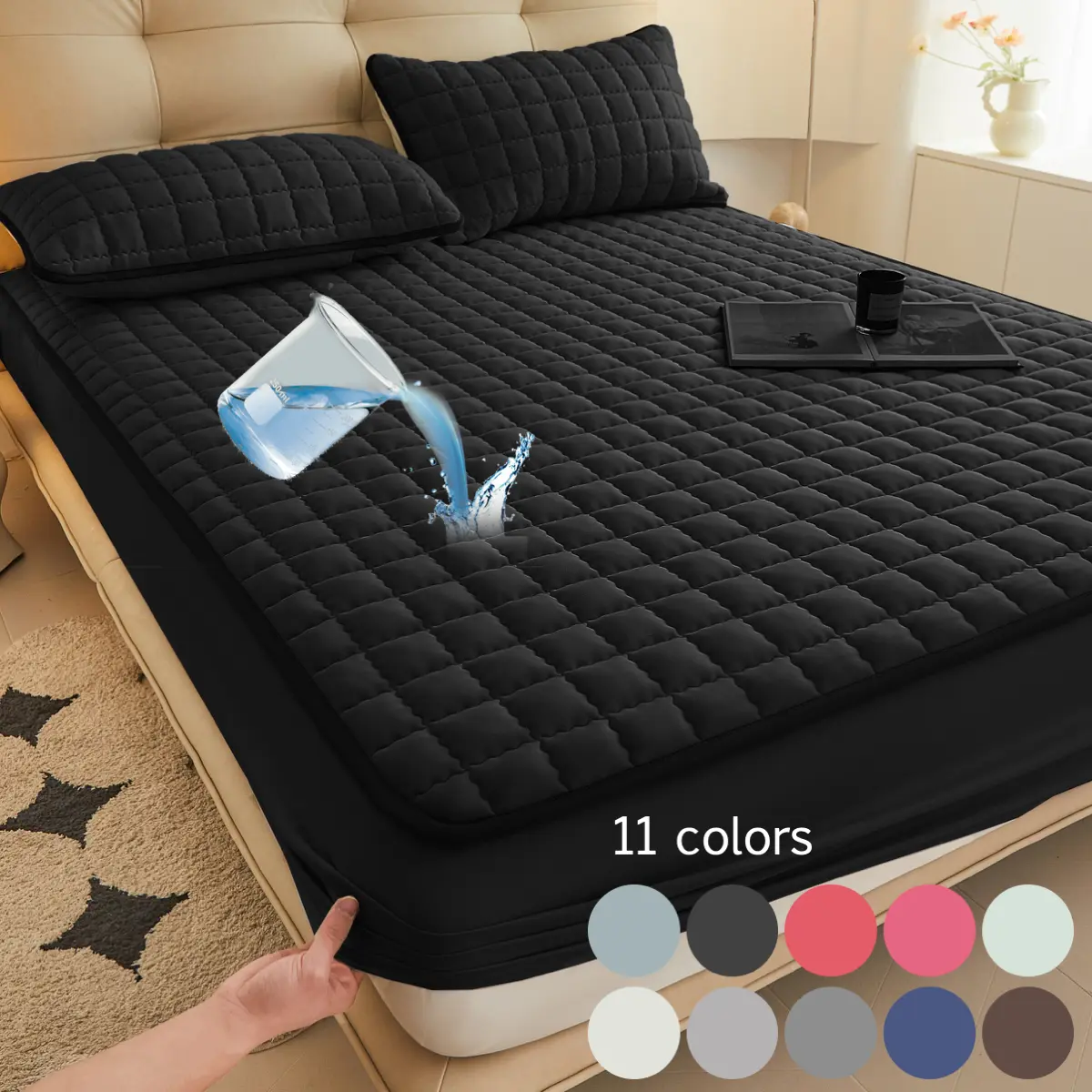 [bedsleep] 1pc Waterproof Fitted Sheet,Deep Pockets, Cooling anti-slip Elastic Bed Sheet, Bedroom Accessories for Elderly, Babies&Adults mattress cover Twin/Full/Queen/King Size Waterproof Bedding Sheet Deep Pocket Mattress Pad for Home Protection