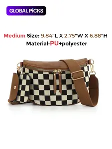 Women's Checked Pattern Crossbody Bag & Coin Puse, Fashionable PU Leather Bag Set, Casual Trendy Versatile High-quality Daily Commuting Bag