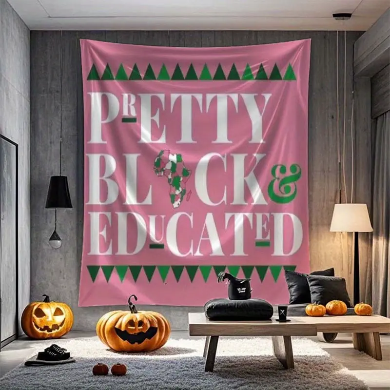 AKA Sisterhood Statement Synthetic Fabric Anime Print Peach Light Beige Tapestry - Portable Home Decor, Photo Prop, Other Indoor Room Uses, Room Decor