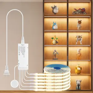 COB LED Strip Light, Plug and Play 12V LED Tape Light with Penetrable Wood Dimmable Touch Sensor Switch, Kitchen Bedroom Bookcase Wardrobe Closet Decoration Lighting, Home Decor Light