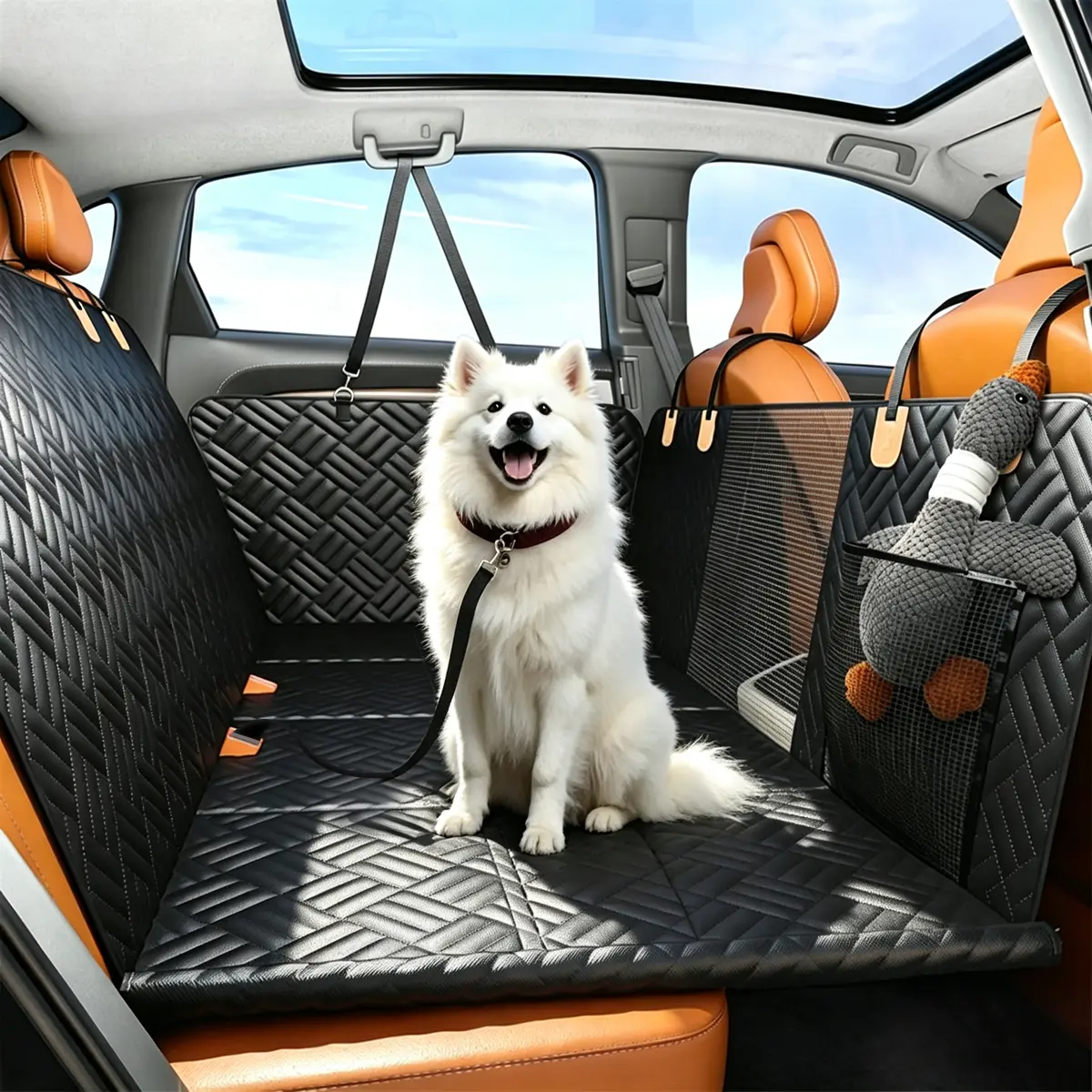 Dog Car Seat Cover with Hard Bottom Back Seat Extender – Supports Up to 400lbs, Waterproof Dog Hammock for Car, SUV & Truck