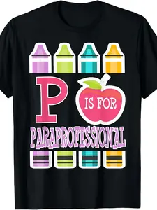 Men's & Women's P is for Paraprofessional Paraeducator Teacher T-Shirt - 220GSM Pure Retro Staff Apparel with A-Z Letter Chart Design (P for Paraprofessional) - Casual Education Gift for Paraeducators, Machine Washable