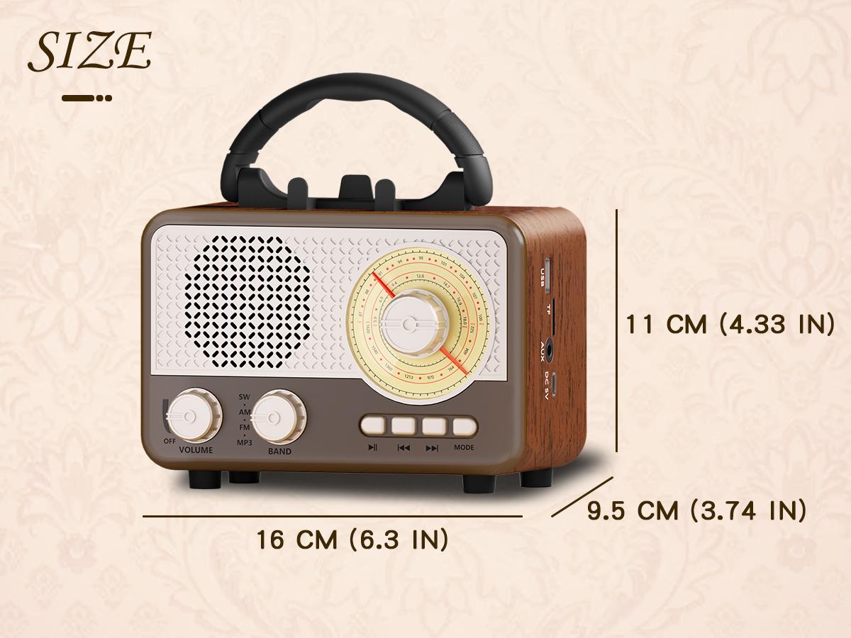Radio Portable AM FM SW Bluetooth Speaker Vintage Radios with Phone Stand TF Card/AUX/USB Small Retro Radio Battery Powered&Solar for Outdoor Old Vintage Decor Birthday Gifts for Women,Men,Dad