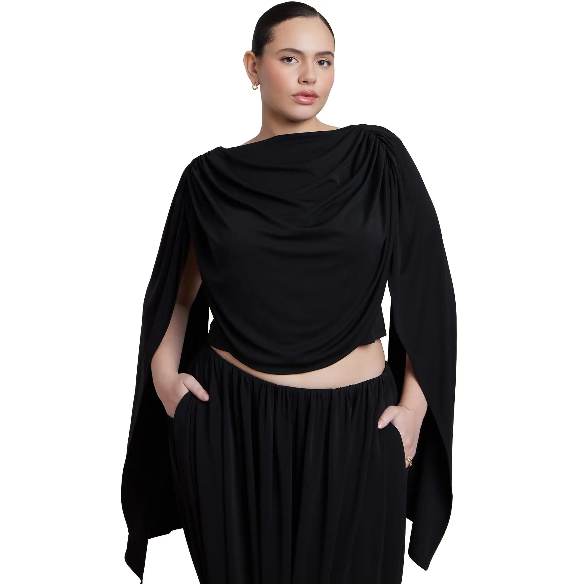 ELOQUII Women's Plus Size Draped Flounce Top