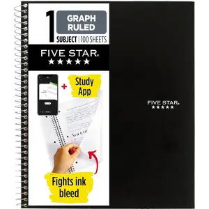 Spiral Notebook + Study App, 1 Subject, Graph Ruled Paper, 8-1/2" x 11", 100 Sheets, Fights Ink Bleed, Water Resistant Cover, Black (73679)