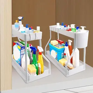 2-Tier Sliding Pull-Out Metal Under Sink Organizer Basket - Sturdy Stable Frame, Baskets for Organizing, Kitchen Organizers and Storage for Kitchen Bathroom
