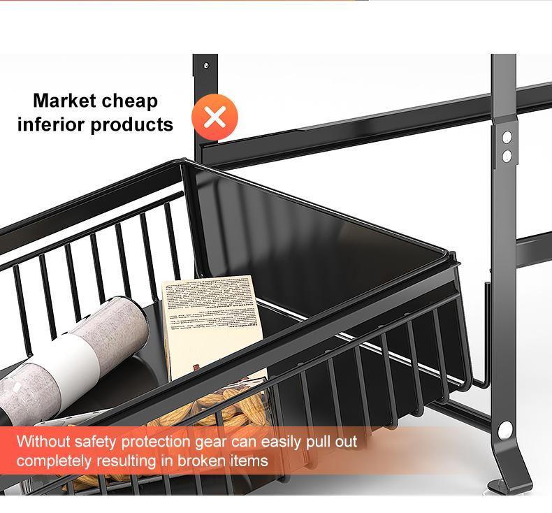 2 Pack Under Sink Organizer,Adjustable Height,2 Tier Pull Out Under Cabinet Organizer,Slide Out Thickened Metal Under Sink Storage for Kitchen Bathroom Laundry Cabinet Pantry,White,black Shelf Rack Racks