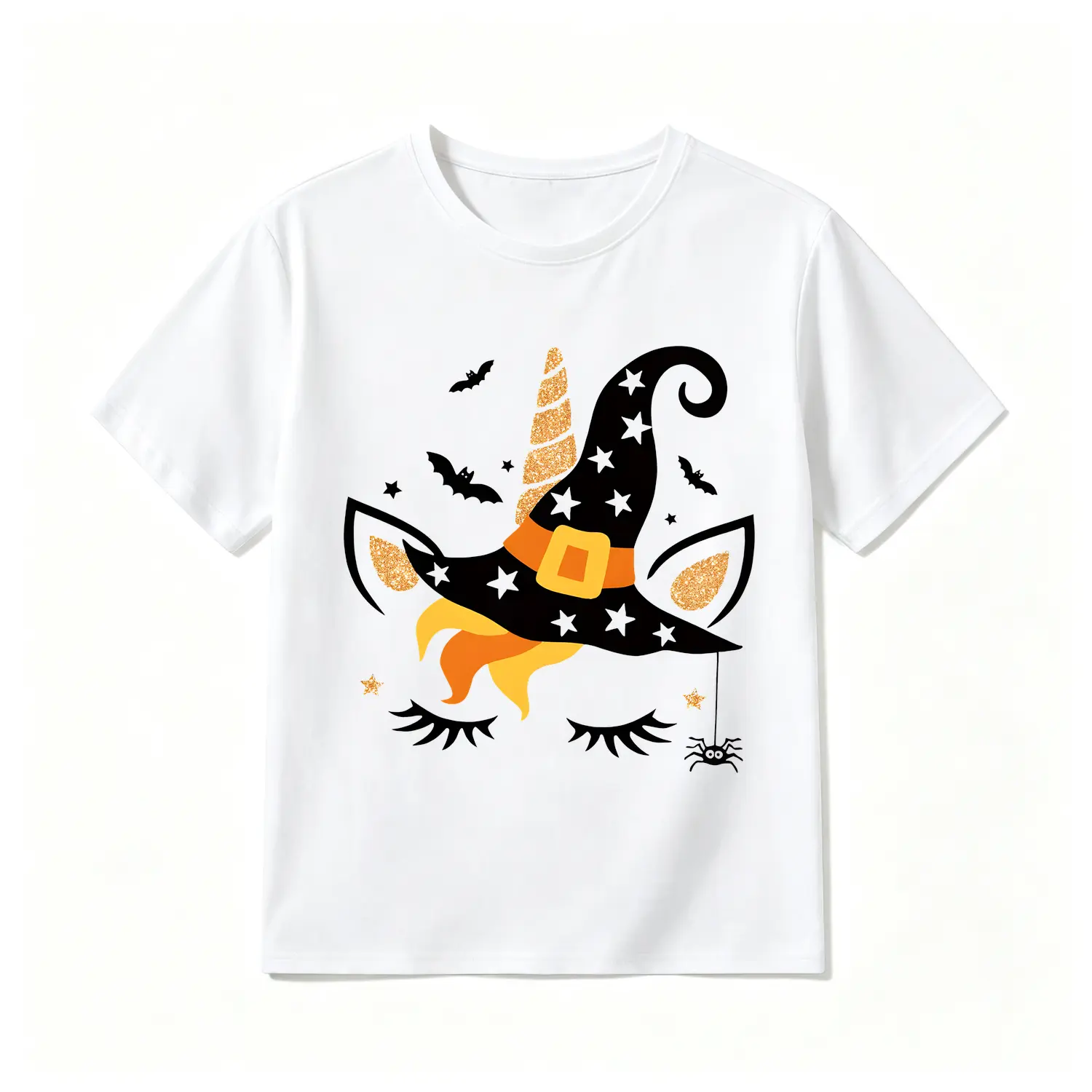 Children Cotton T Shirt Unicorn Halloween Magic Hat Graphic Tee Comfortable Round Neck Mid Stretch Short Sleeve Tee Spring Summer Sports Casual