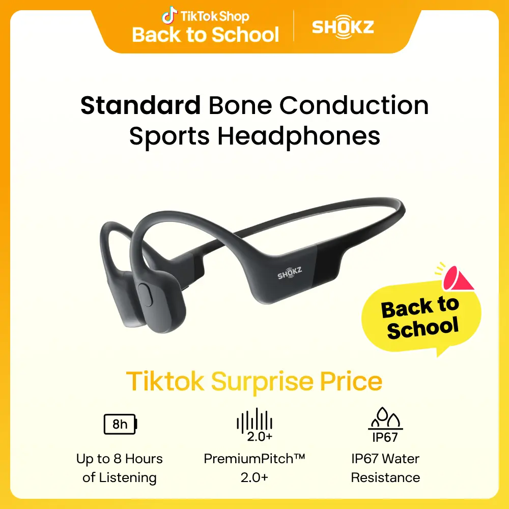 SHOKZ OpenRun Open-Ear Bluetooth Bone Conduction Sport Headphones - Electronic Audio Device, Waterproof Wireless Headphones with Built-in Mic for Workouts, Running, Sweat Resistance, Running Wireless Headset