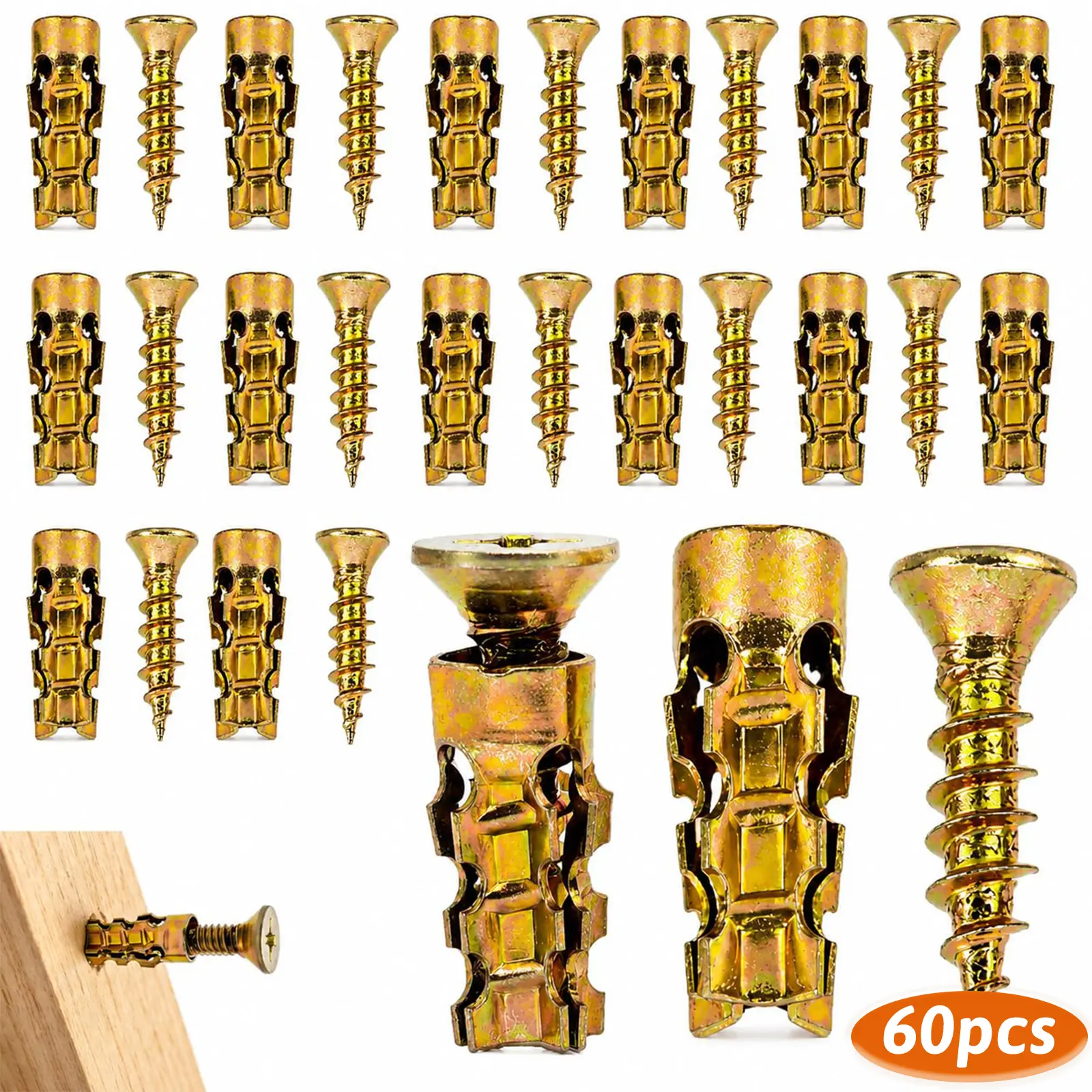 120 PCS Heavy Duty Keyless Screw Anchors Kit with 6x14mm Self-Drilling Galvanized Fasteners, No Pre-Drilling Required, Ideal for Home Wall Storage & Decor