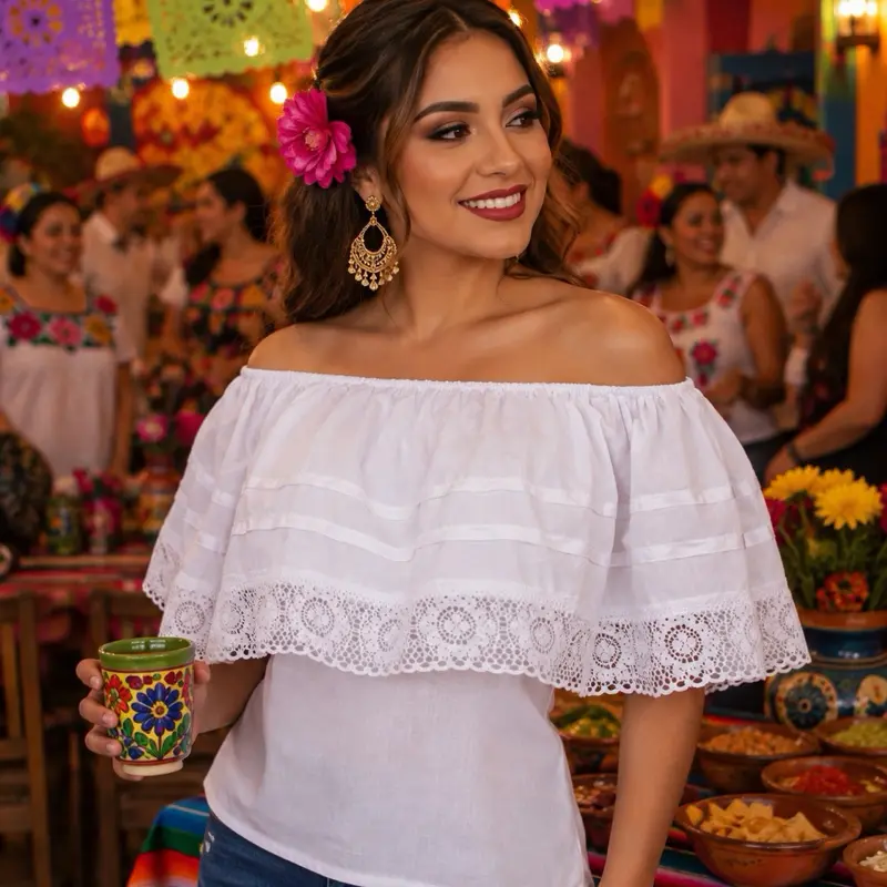 Blusa campesina mexicana / off shoulder blouse size 2XL Comfort Top