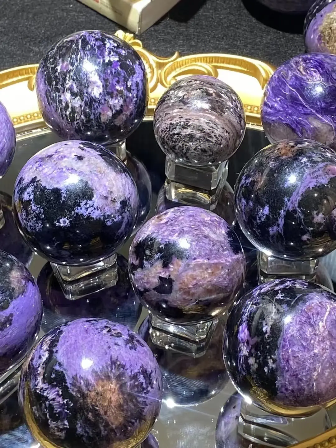 Charoite Round Ball Home Ornament - Ball Shape Unique Stone Decor, Enhances Aesthetic Appeal for All Seasons Festive Use in Any Room
