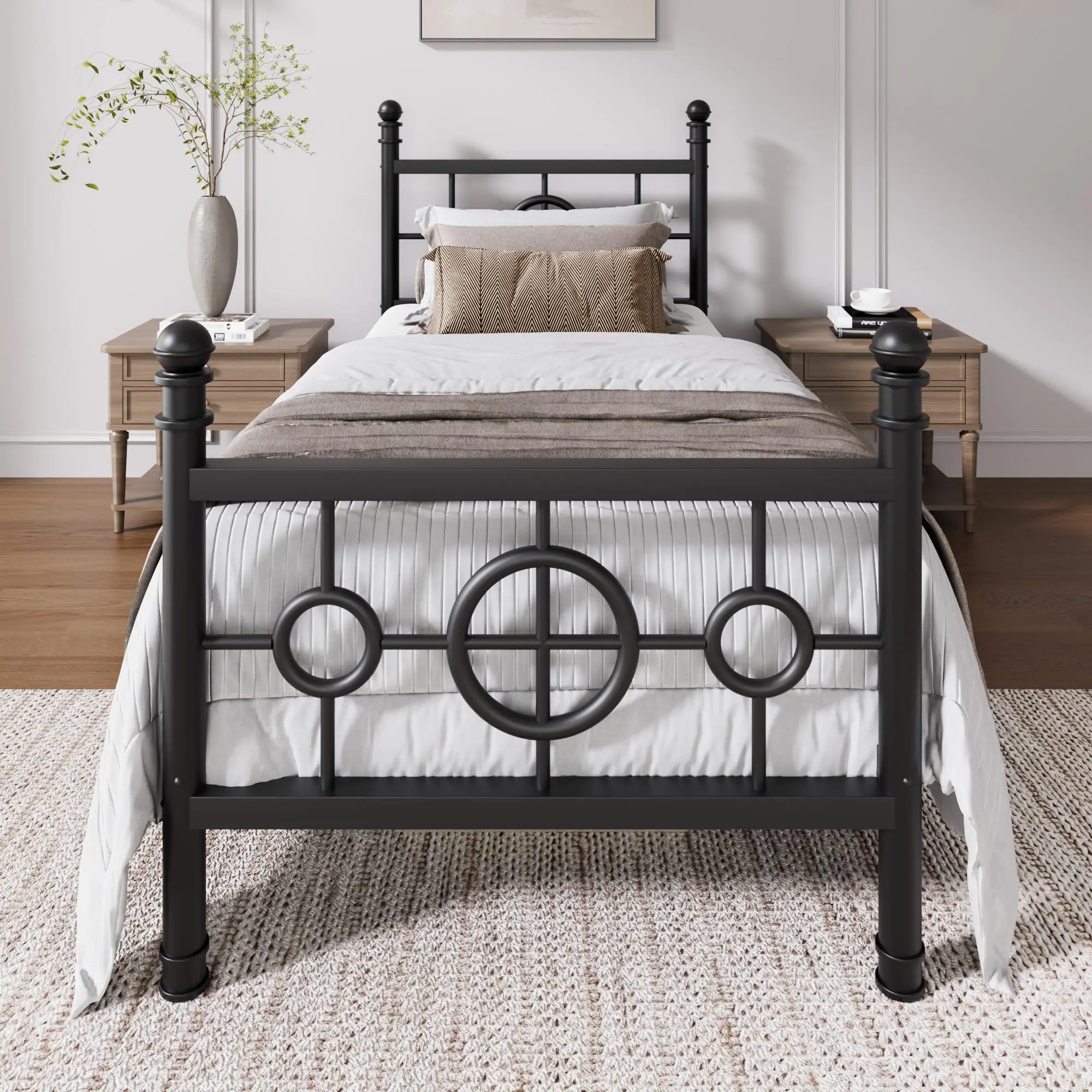 Gaomon Twin Bed Frame - Sturdy Heavy-Duty Iron Platform Bed, Vintage Circular Headboard, Footboard, Round Tubes, Noise-Free, No Box Spring Needed, Easy Assembly, Black, Modern Bedroom Decor Furniture, Sturdy Platform Bed, Furniture For Bedroom