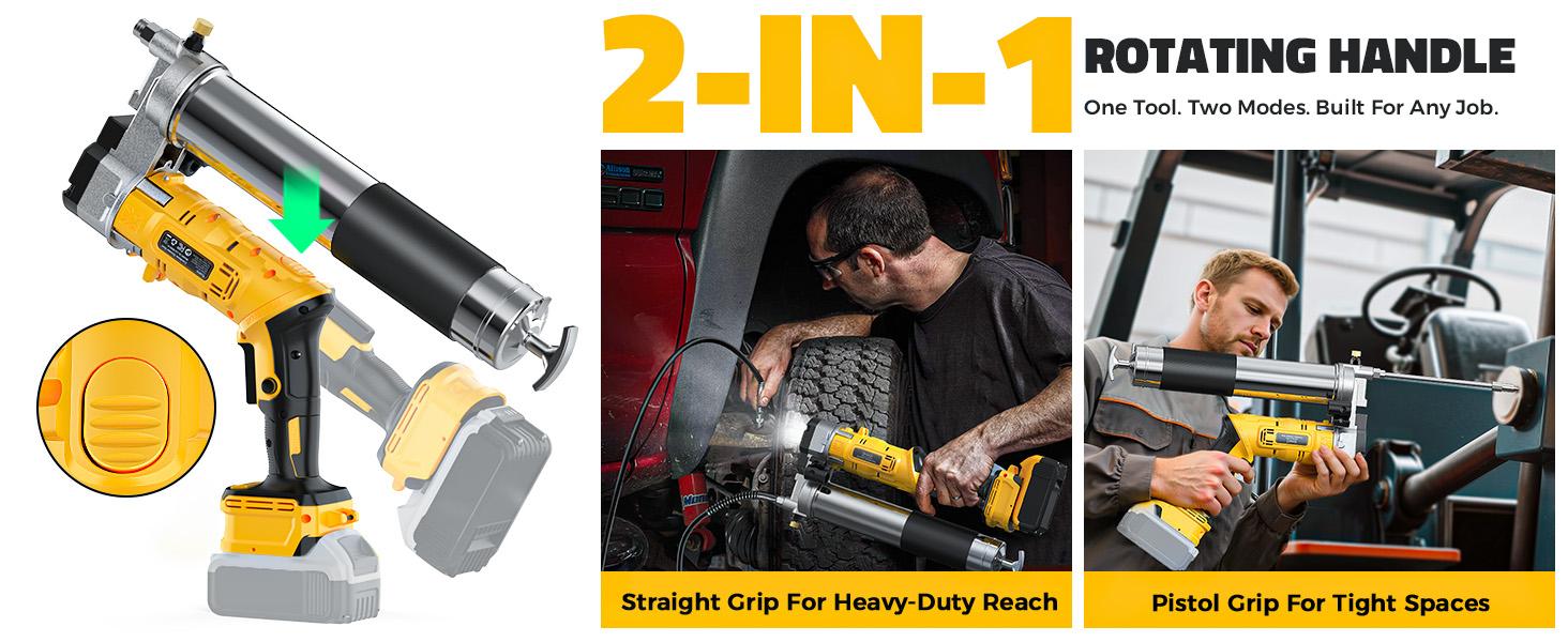 Cordless Grease Gun Compatible with DeWalt 20V Battery(NO BATTERY!!), 12000PSI, Dual Pistol & in-Line Grip, Works with Bulk & Cartridge Grease, with 39" Hose & 4 Couplers