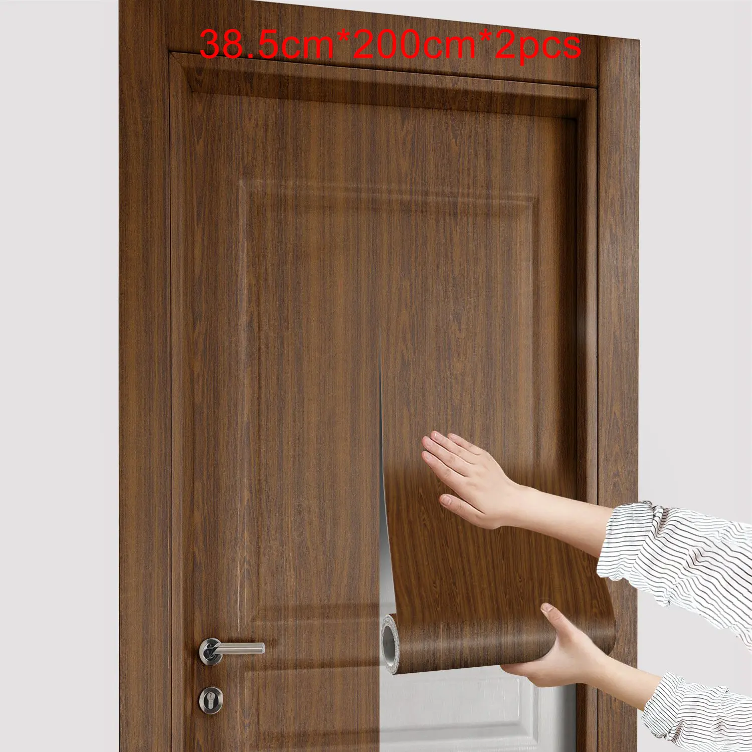 Wood Grain Pattern Door Sticker, Decorative Wall Sticker, 1 Count Waterproof Self-adhesive Wallpaper, Removable Wall Decoration for Home Living Room Bedroom Kitchen Office Door Decorations, Wall Stickers Decor, Waterproof Decal, Waterproof Wall Decals