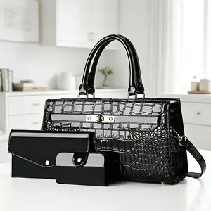 Elegant Crocodile Pattern Three Piece Set Handbag for Women, Fashionable Large Capacity Mother Daughter Shoulder Crossbody Bag, Versatile Gift for Girlfriends