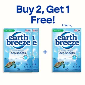 Earth Breeze Laundry Detergent Sheets Buy 2 Get 1 Free: Powerful Clean, Safe Ingredients, No Harsh Chemical Residue from Optical Brighteners, Gentle on Skin, 180 Loads
