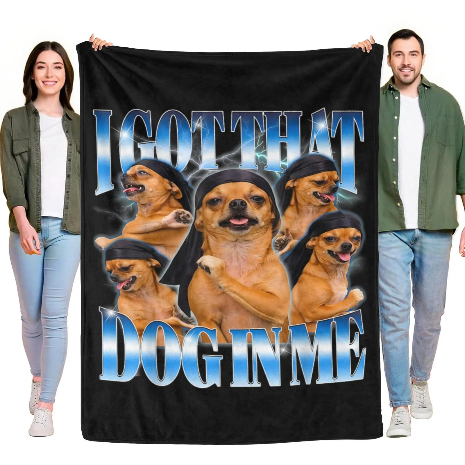 I Got That Dog In Me Retro Bootleg Lightning Chihuahua Dog Portrait Throw Blanket, Funny Bandana Puppy Vintage Style Lightweight Blanket for Dog Lovers Home Decor