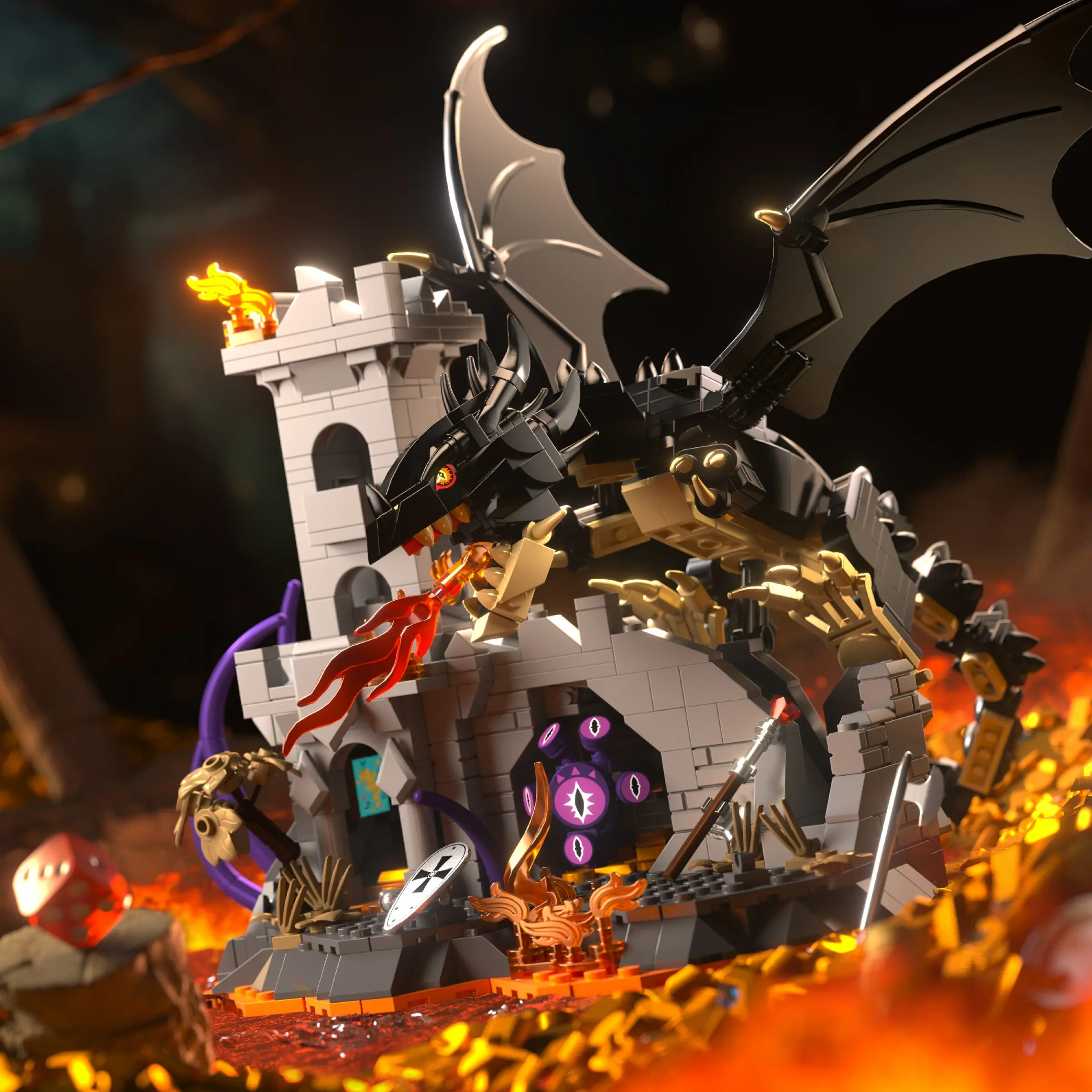 Magic Dragon Castle Building Blocks Set, Brick Set, Sturdy Building Set, 919+ Pieces Durable Abs Material, Model Party Toy, Movie Theme, Home Decor Desktop Ornament