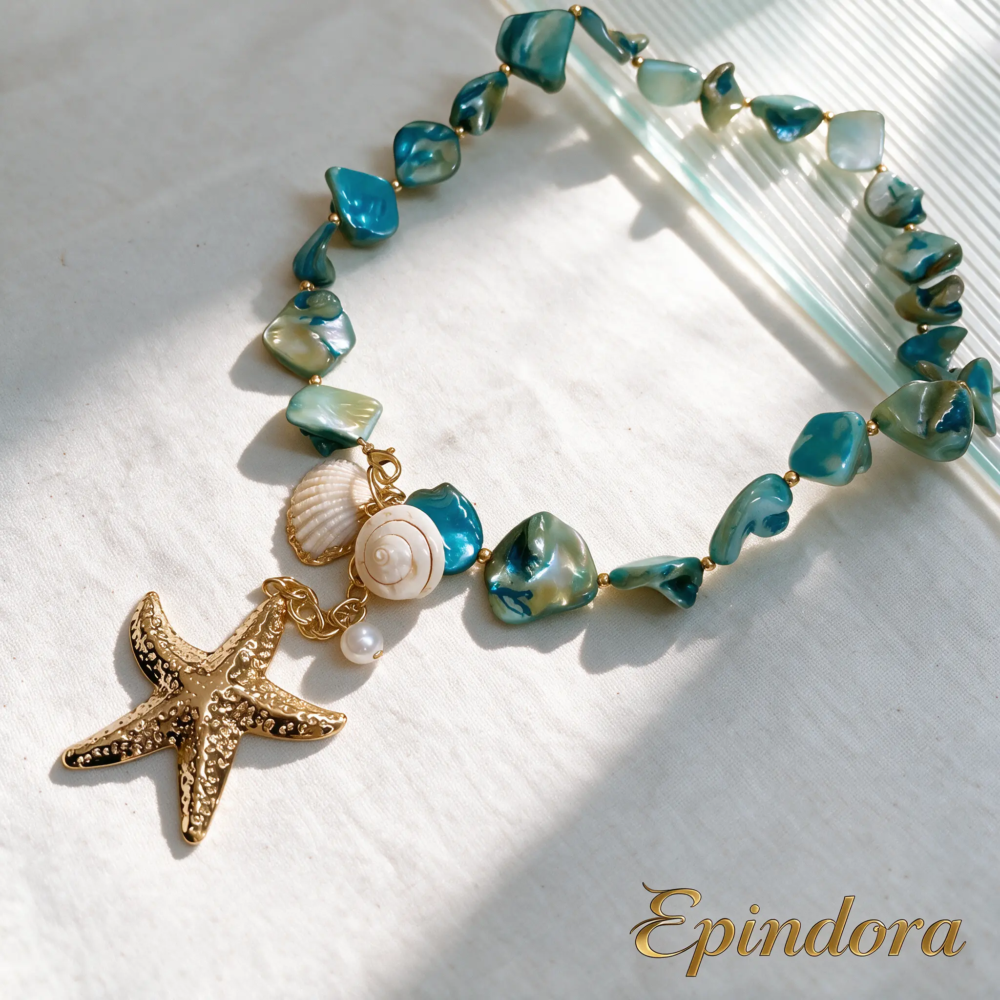 Women's Epindora Ocean Starfish Shell Beaded Necklace, 60cm Beach Pendant with Sea Charm, Fashion Costume Jewelry Accessory