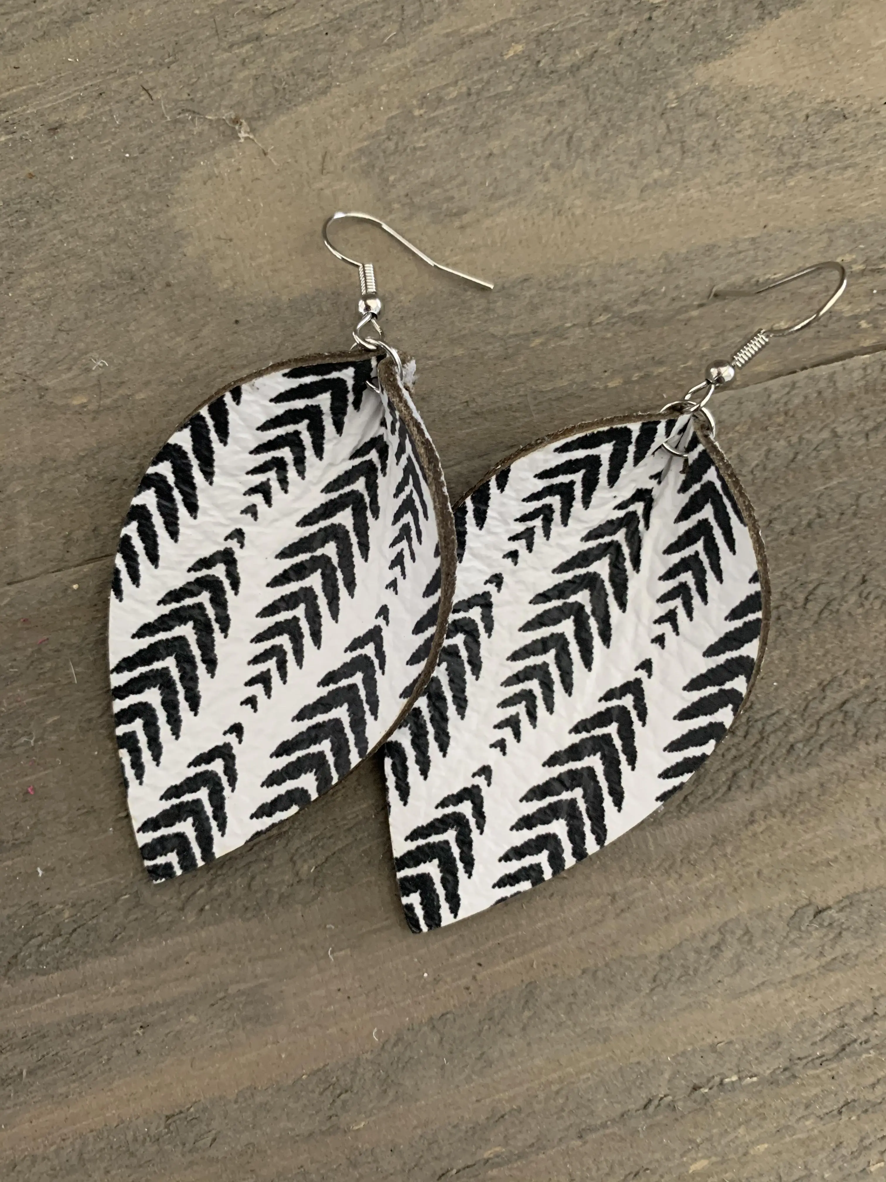 White Chevron Leather Earrings