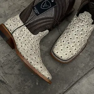 080 Hueso Bota Vaquero Para Caballero Square Toe Mens Western Wear