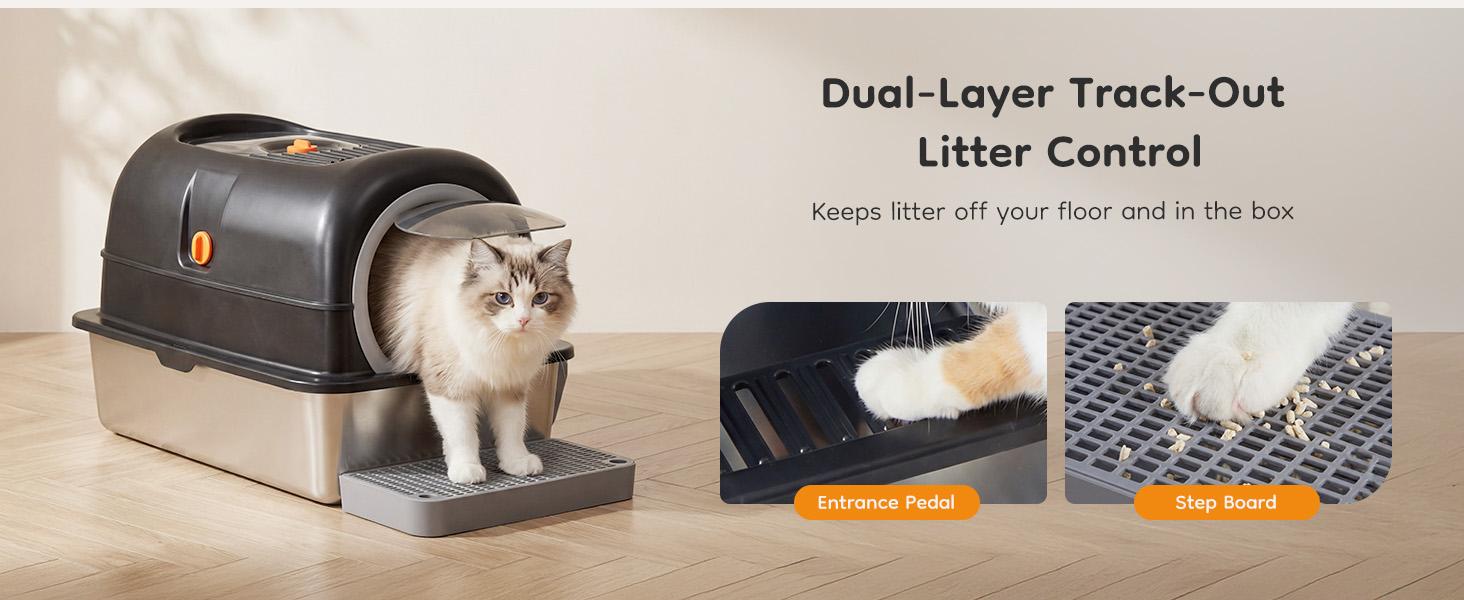 Stainless Steel Cat Litter Box with 3-in-1 Convertible Design, Dual Entrance, Litter Control Step Board & Charcoal Pack, Odor-Free, Durable, for Small to Large Cats Stainless Steel Cat Litter Box with 3-in-1 Convertible Design, Dual Entrance, Litter Control Step Board & Charcoal Pack, Odor-Free, Durable, for Small to Large Cats