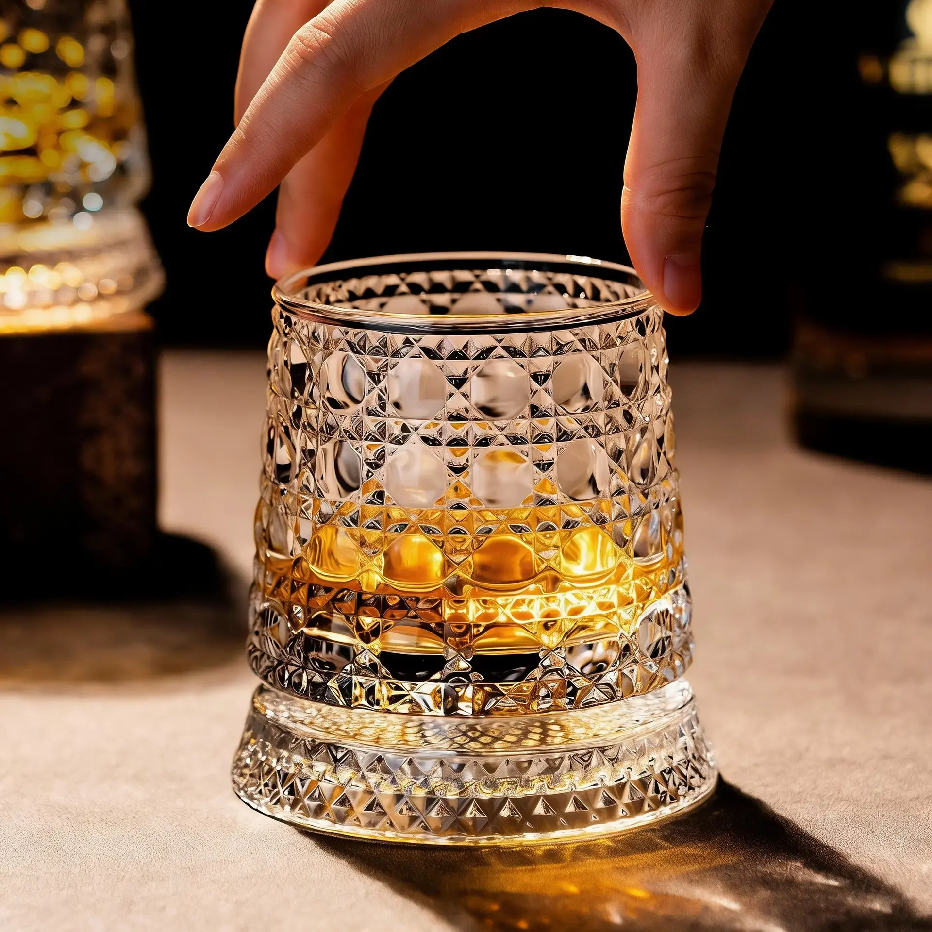 2PCS Luxury Star-Cut Crystal Glass with Spinning Base - 360° Rotating Gem Rotating Whiskey & Wine Glass, Elegant European Barware Stress Relief Gift, Gem Rotating Whiskey Glass