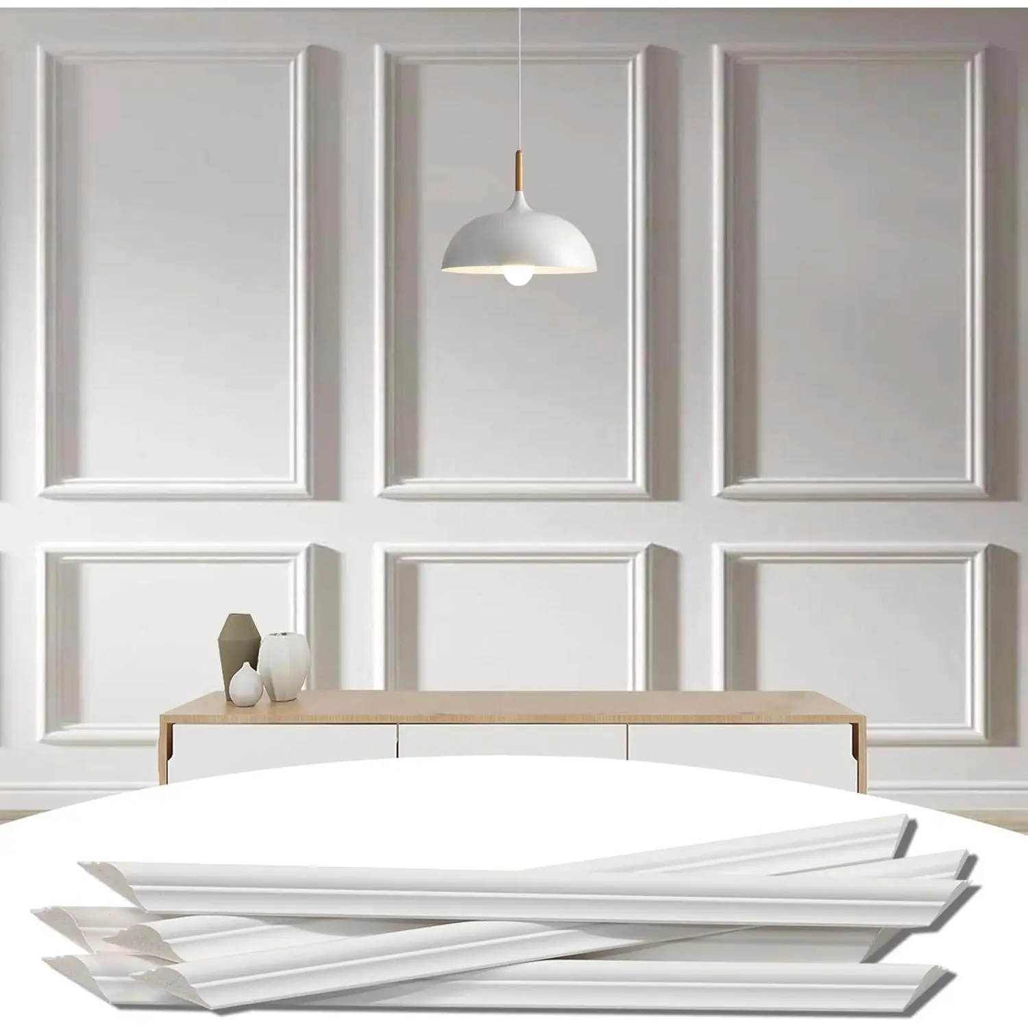 6-Frame Polystyrene Premade Accent Wall Molding Kit - Ready-to-Assemble Wainscoting Panels, Pre-Cut Chair Rail Trim, Crack-Resistant, Construction Adhesive-Applicable, Simplifies Installation, Creative Flexibility Home Decor Wall Trim