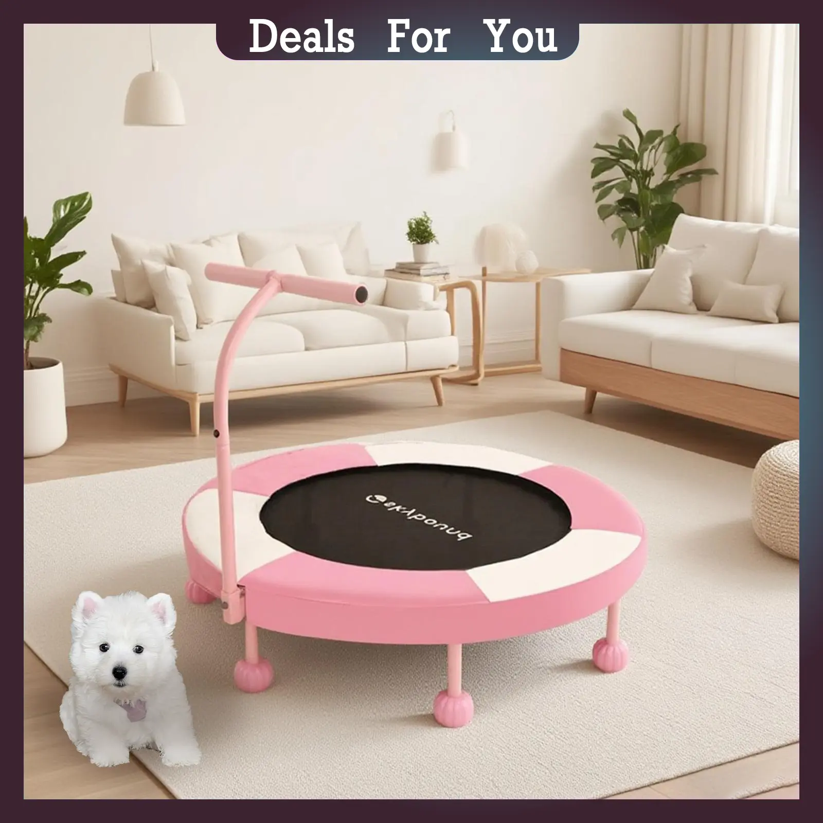 Kids Trampoline 36'' Ages 3-8 – Cute Design Indoor/Outdoor, Improves Balance & Motor Skills for Toddlers, Adjustable, 36" Diameter, Grows With Kid, Rubber Feet