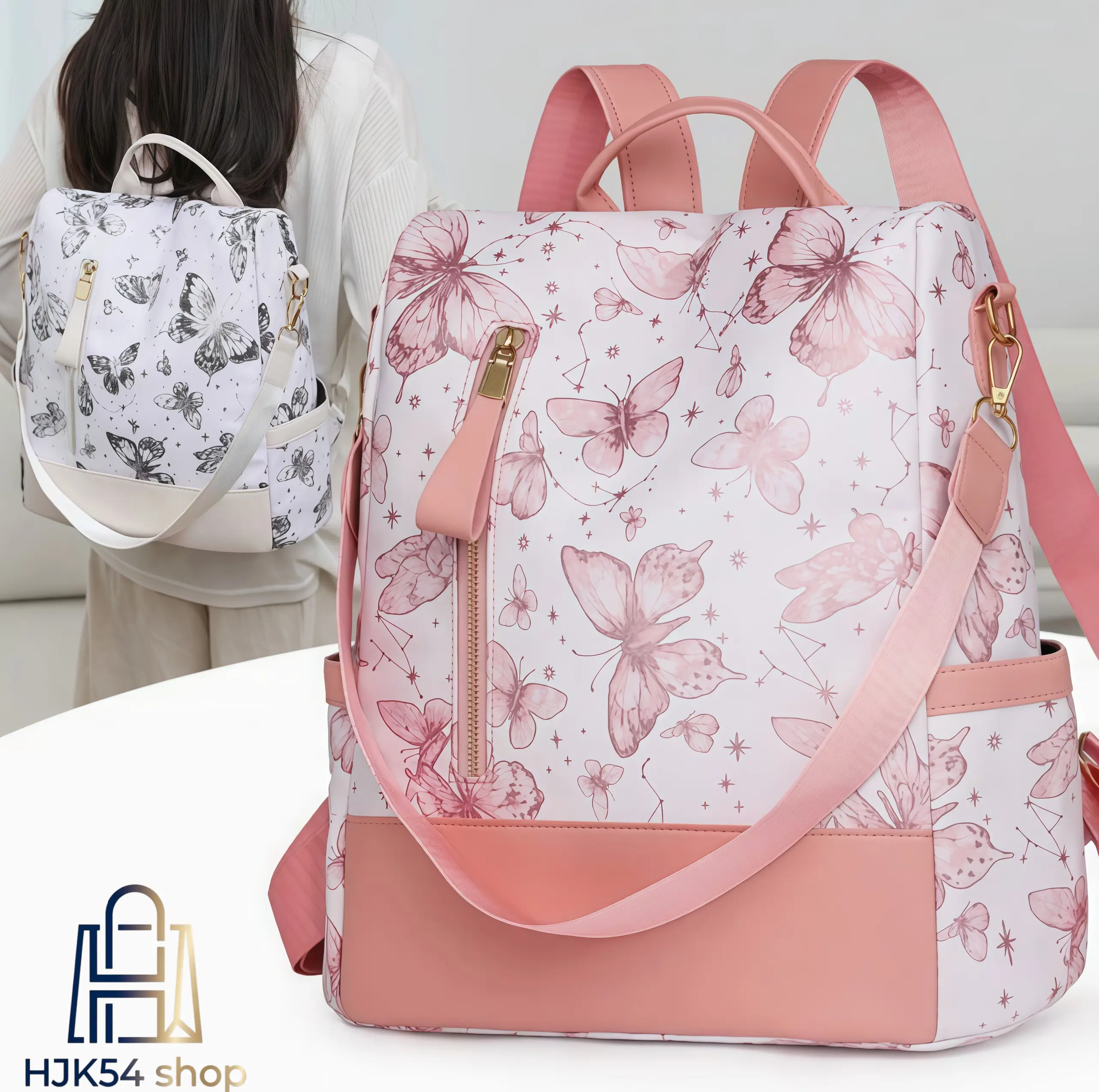 Women's Butterfly Print Convertible Backpack Purse - Waterproof, Anti-Theft, Practical Female Travel Bag with Crossbody & Shoulder Carry Options, Backpacks Women, Multifunctional Travel Backpack
