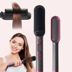 Hair Straightener Brush, 1 Count Fast Heating Hair Straightening Comb with LCD Screen, Adjustable Temperature, Wet and Dry Use Hair Straightener Hair Products Hair Styling Tools
