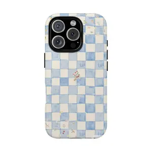 Whimsical Checkerboard Phone Case - Tough Cases, Cute Phone Cover, Floral Design, Gifts for Her, Pastel Aesthetic