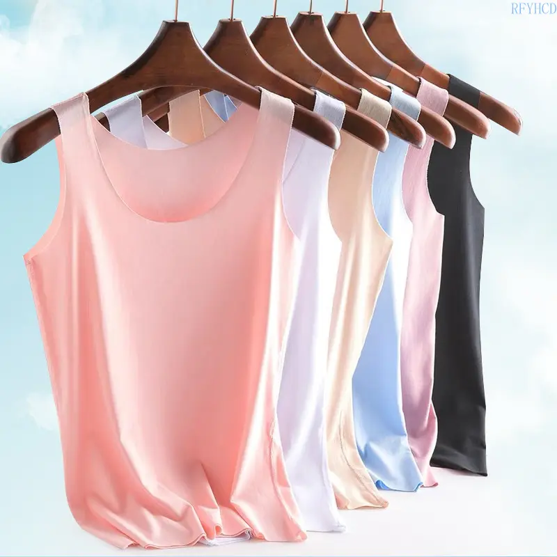 Women's Summer Seamless Ice Silk Tank Top Ultra Thin Cooling Stretchy Slimming Camisole Soft Breathable Layering Undershirt For Daily School Lounge Wear