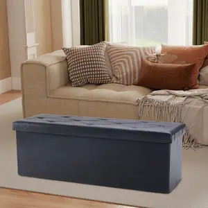 43 Inches Leather Folding Ottoman Storage Footstool Toy Box Bedroom Bench Load 660 lbs Foot Rest Stool For Living Room