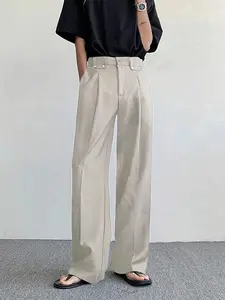 Men's Straight Leg Dress Pants Solid Color Suit Pants Classical Plated Elastic Waist Long Pants with Pockets Soft and Breathable Commuting Business Going Out Work Life Club Wear Wedding Dress Pants