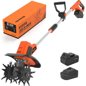 MAXLANDER 20V Cordless Tiller Cultivator, 9-Inch Electric Garden Tiller with 48 Steel Tines, 360RPM Battery Powered Rototiller for Gardening, 4.0Ah Battery and Charger Included land cultivator