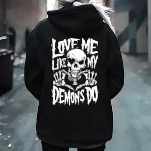 Love Me Like My Demons Do Hoodie, Skeleton Heart Hands Sweatshirt, Gothic Skull Graphic Hoodie, Dark Aesthetic Grunge Shirt, Alt Fashion Apparel