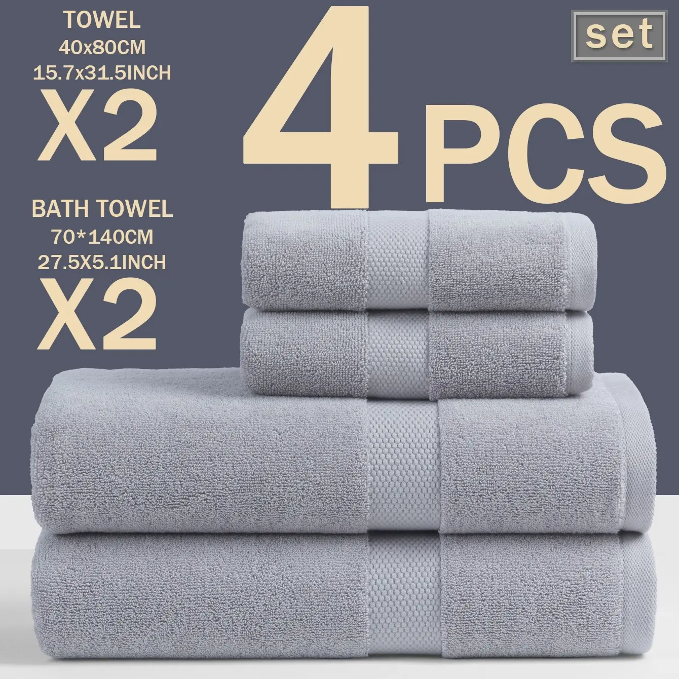 Luxury Satin Jacquard Bath Towels Set, Soft & Absorbent, Reusable, Ideal for Home Use, Travel, Sauna, Spa, 4-Piece Large Size